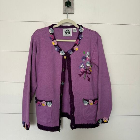 Storybook Knits Sweaters - Storybook Knits Women’s Small Purple Enbroidered Cardigan Sweater